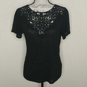 Anthropologie James Coviello Embroidered Detail Linen Shirt Size S Black